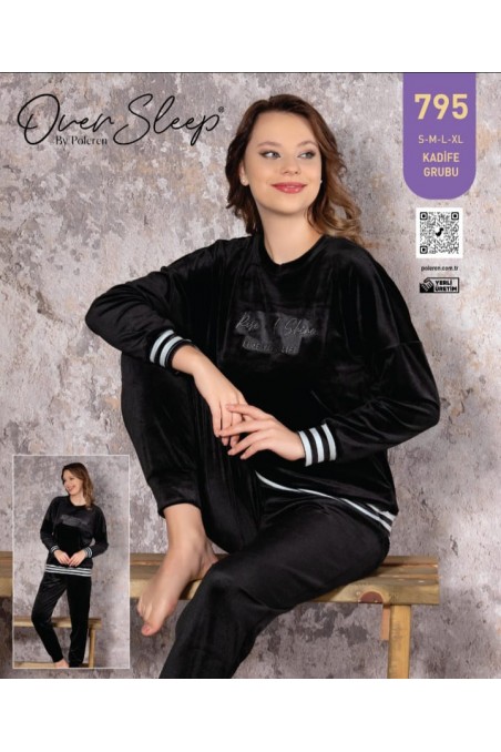 Over Sleep by Poleren | Kadın Pijama Takımı Kadife Uzun Kollu Kışlık