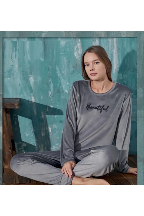 Mihra | Kadın Pijama Takımı Uzun Kollu Soft Fransız Kadife Kışlık