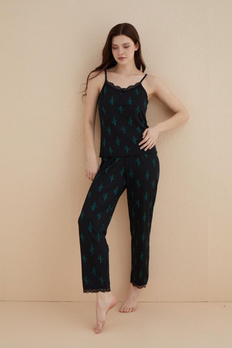 Arcan | Kadın Pijama Takımı İp Askılı Dantel Detaylı