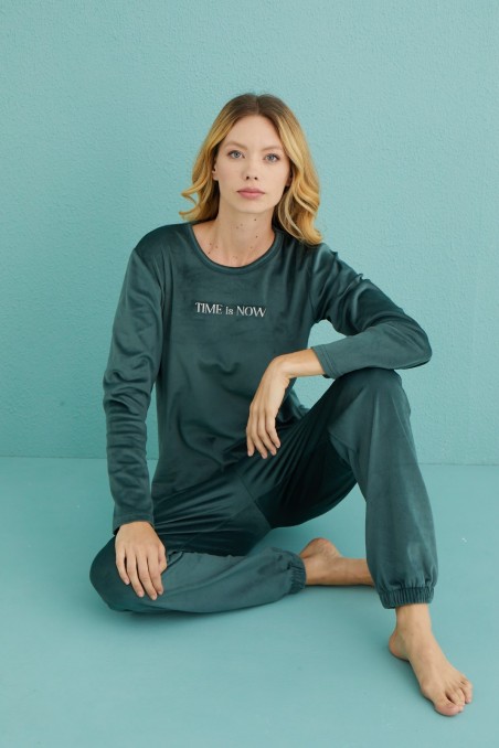 Mihra | Kadın Pijama Takımı Uzun Kollu Soft Fransız Kadife Kışlık