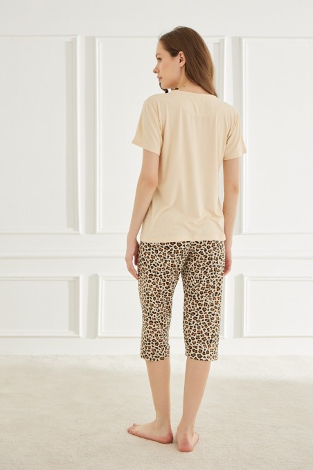 Mihra | Kadın Pijama Takımı Kapri Kısa Kol Sıfır Yaka