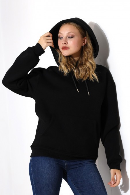 Kadın Sweatshirt Kapüşonlu Üç İplik Kışlık