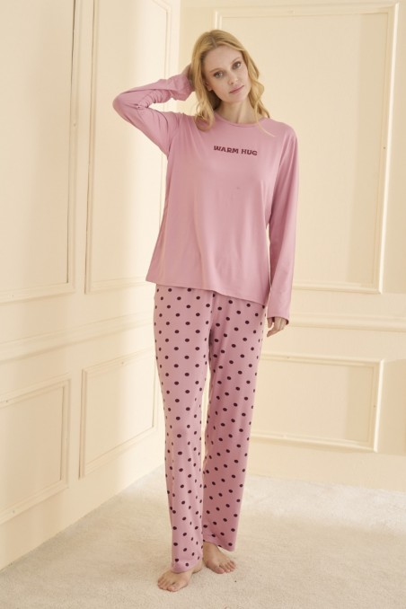 Mihra | Kadın Pijama Takımı Uzun Kol Sıfır Yaka