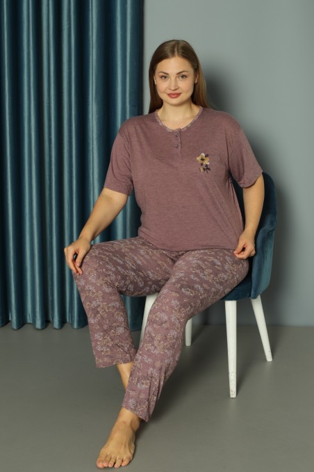 Kadın Pijama Takımı Büyük Beden & Battal Kısa Kol Düğmeli