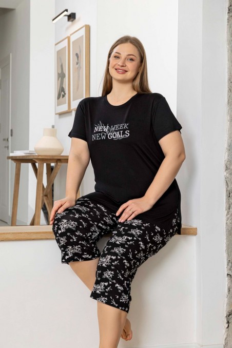 Aydoğan | Kadın Pijama Takımı Büyük Beden & Battal Kısa Kol Kapri & Bermuda