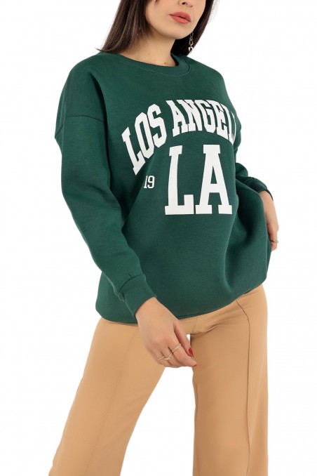 Kadın Sweatshirt Üç İplik Baskılı Bisiklet Yaka