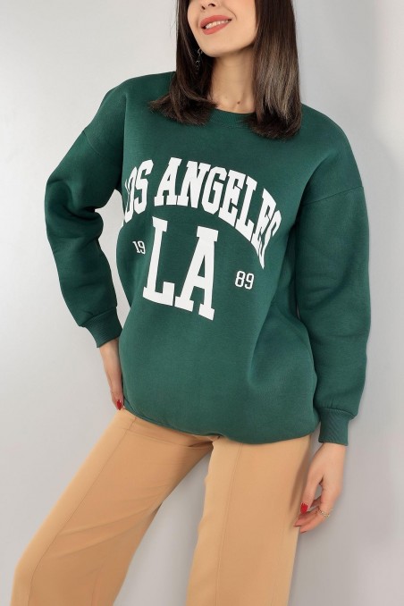 Kadın Sweatshirt Üç İplik Baskılı Bisiklet Yaka