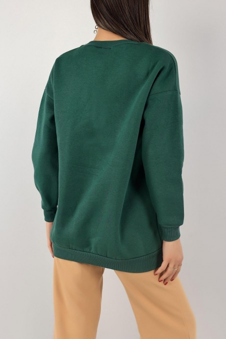 Kadın Sweatshirt Üç İplik Baskılı Bisiklet Yaka