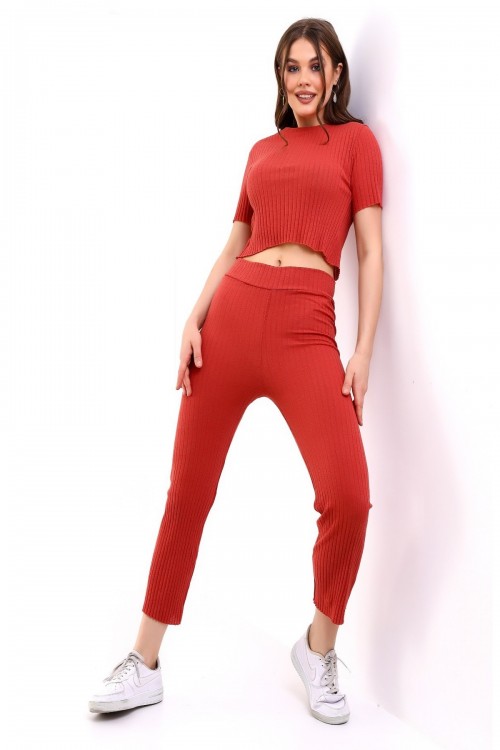 Kadın Kısa Kol Kaşkorse Crop Takım...