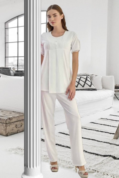 Kadın Kısa Kol Hamile & Lohusa Dantelli Pijama Takımı