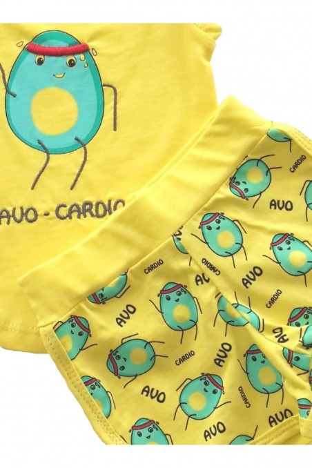 Bebek İkili Takım Şortlu Avo - Cardio Avokado Desenli Alt Üst Penye Takım