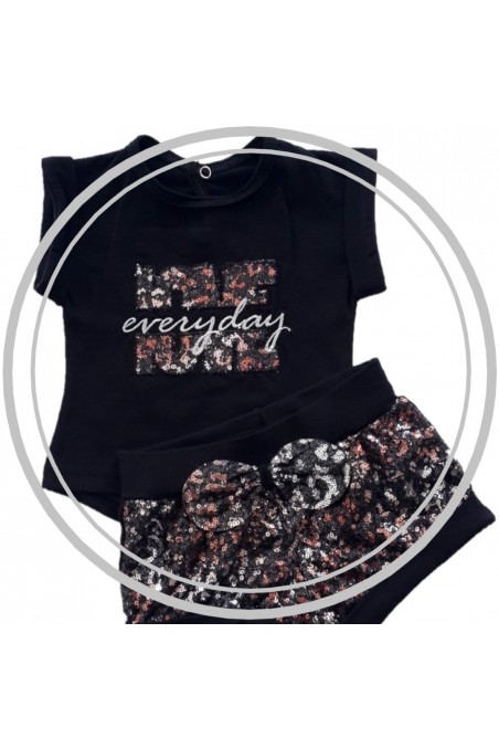 Piero Kids | Kız Bebek İkili Takım Şortlu Pullu Alt Üst Takım